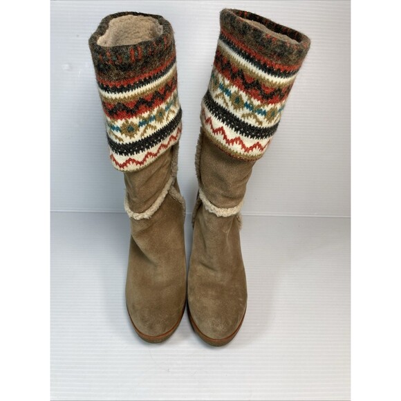 Steve Madden Tan Brown Suede Boots Mid-Calf Sz  6 M Lined Shearling Knit Cuff - Picture 4 of 16